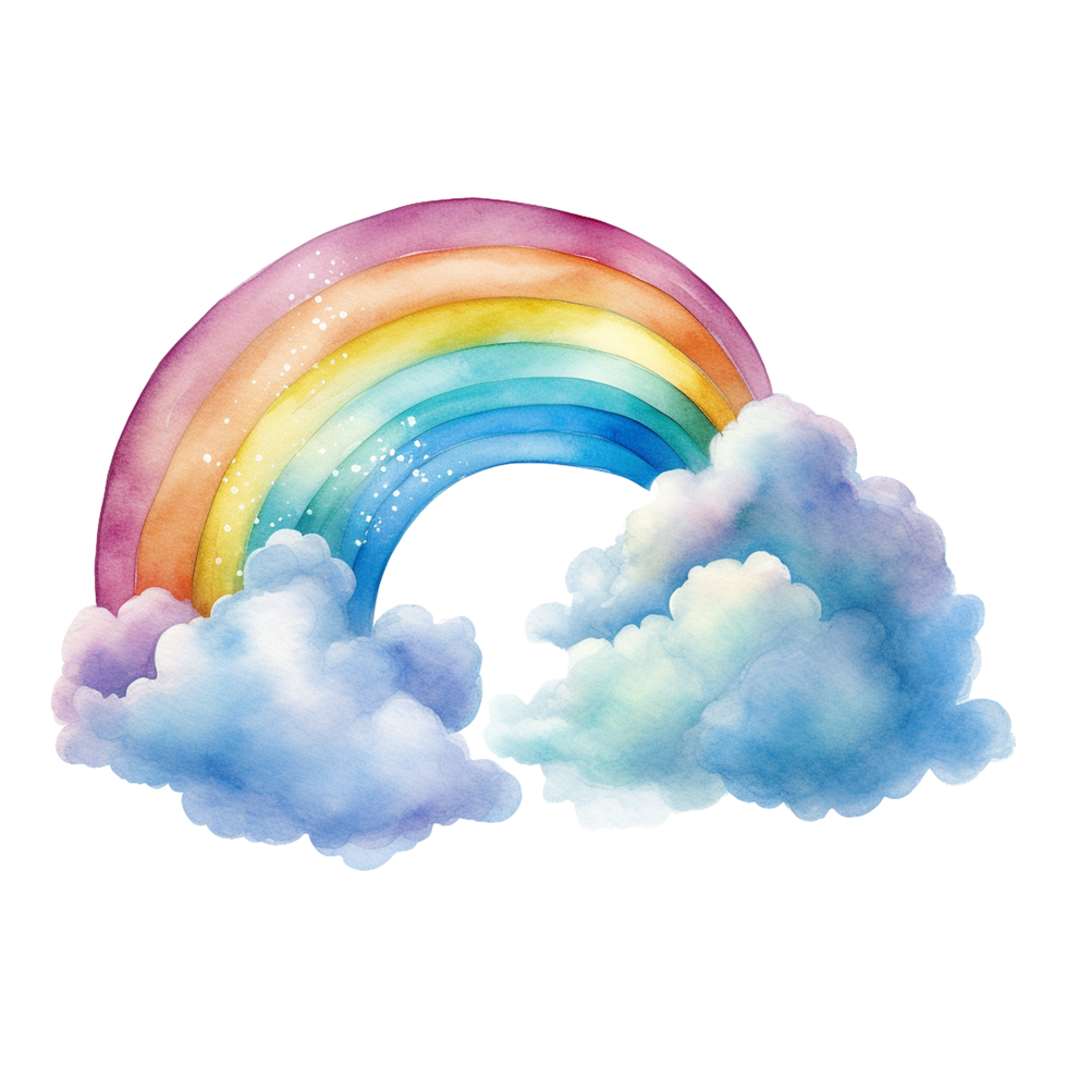AI generated Watercolor of a rainbow with clouds isolated on Transparent background png
