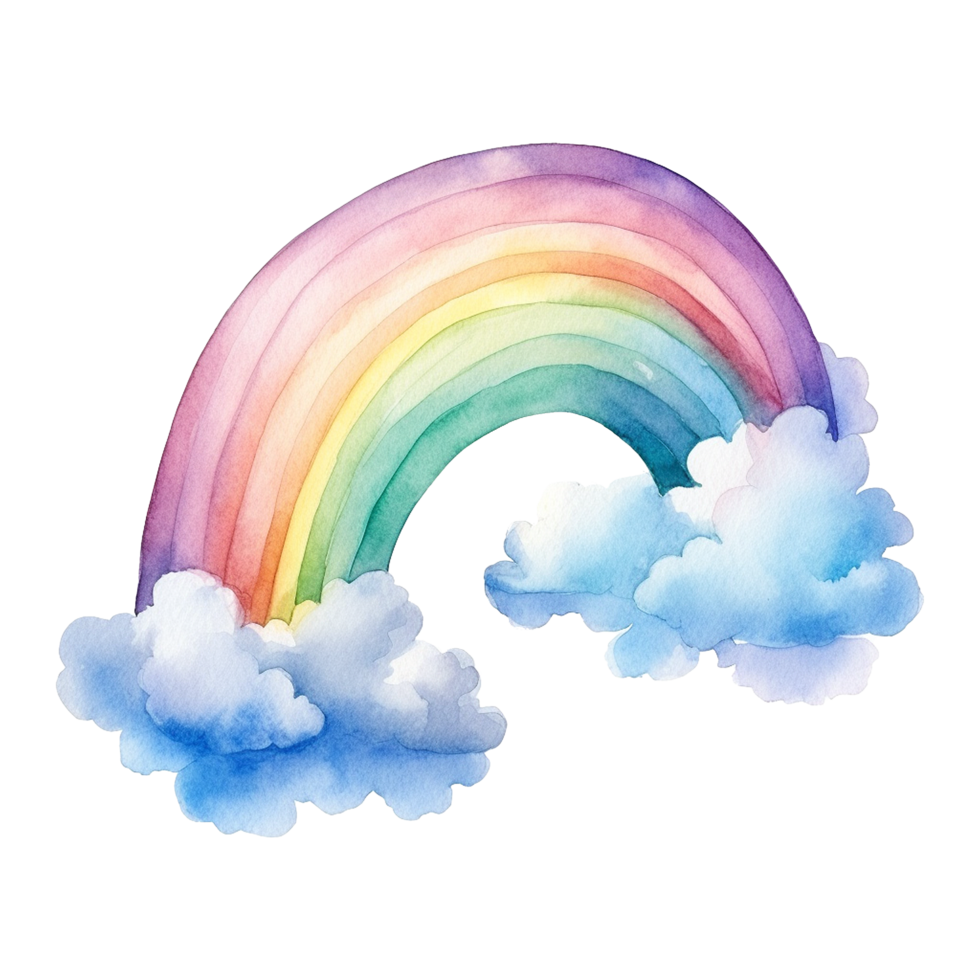 AI generated Watercolor of a rainbow with clouds isolated on Transparent background png
