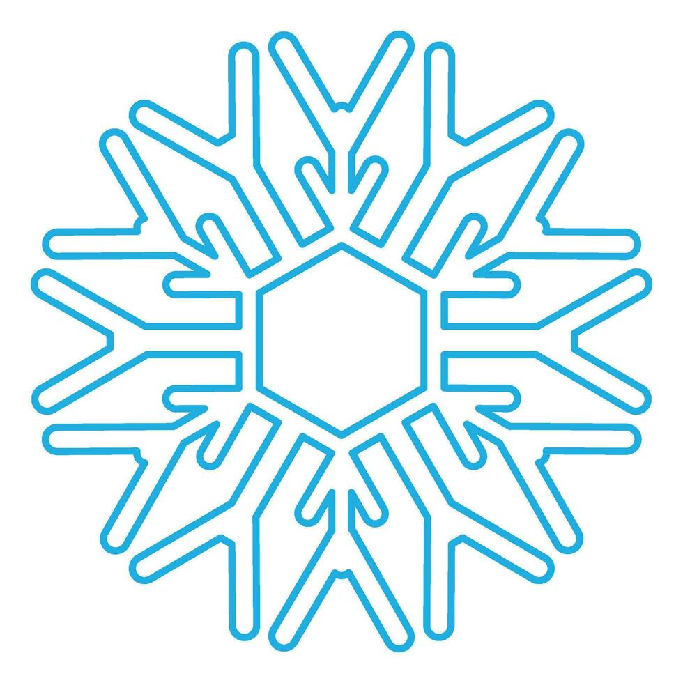 Winter Blue Fluffy Snowflake Thin Stroked Icon vector