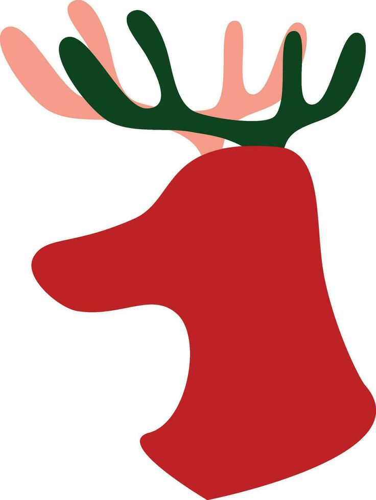 Merry Christmas Deer Head Red Green Flat Art vector