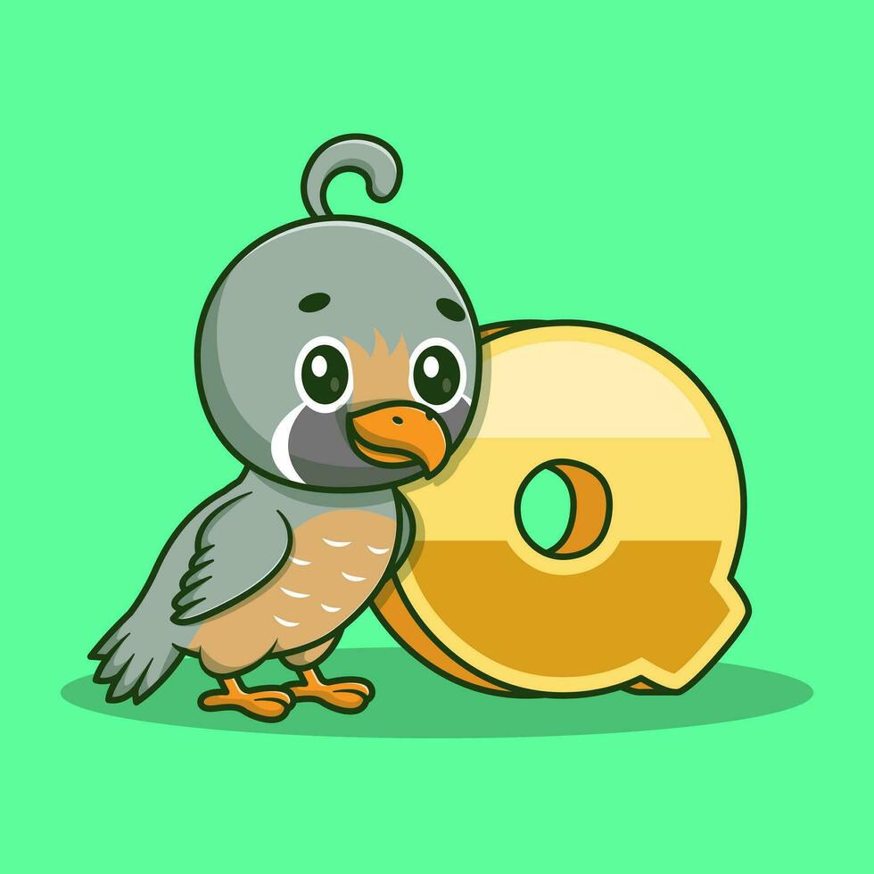 Alphabet letter q for quail cartoon vector icon illustration