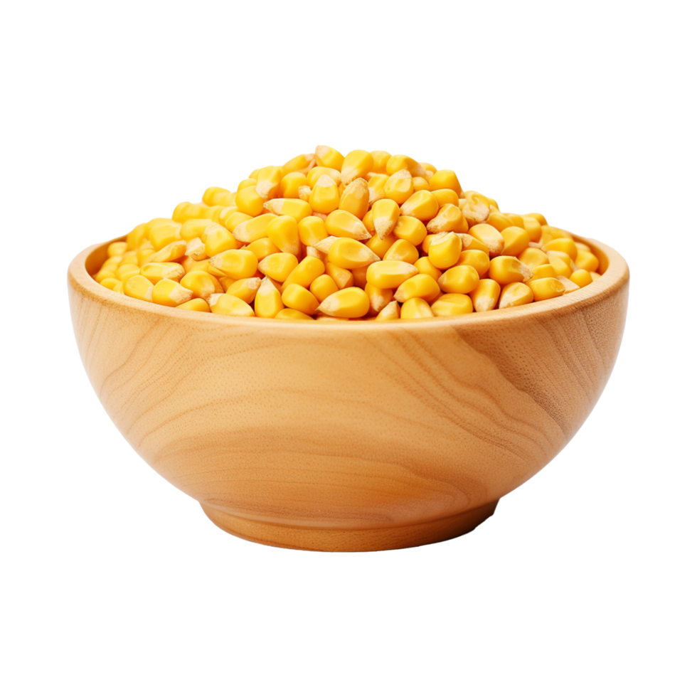 AI generated Wooden bowl full of ripe corn seeds isolated on Transparent background png