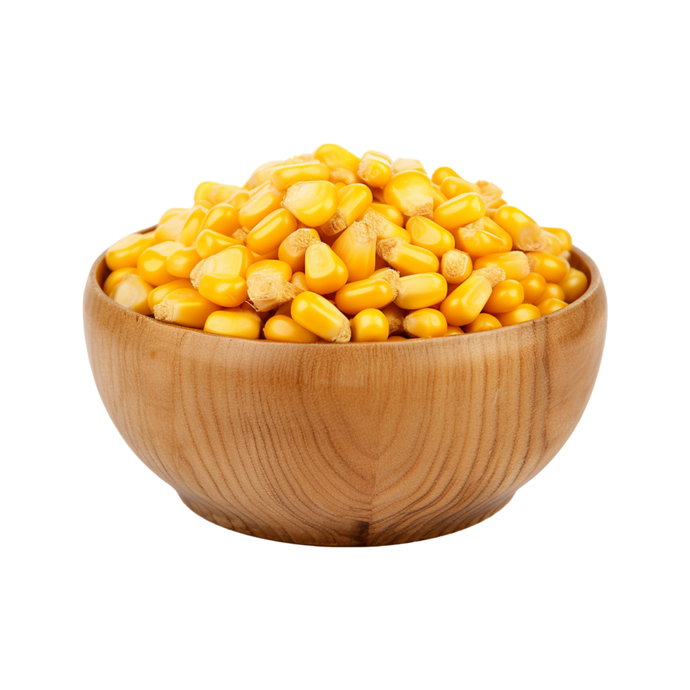 AI generated Wooden bowl full of ripe corn seeds isolated on Transparent background png