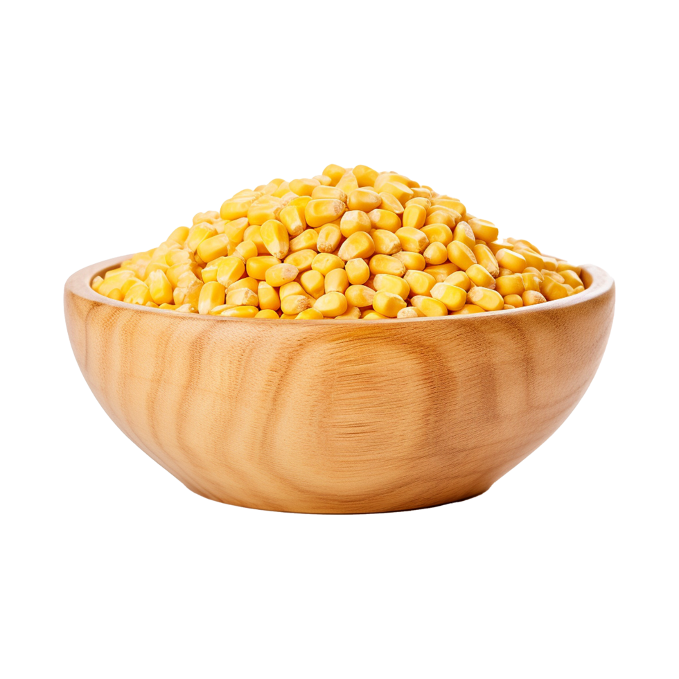 AI generated Wooden bowl full of ripe corn seeds isolated on Transparent background png