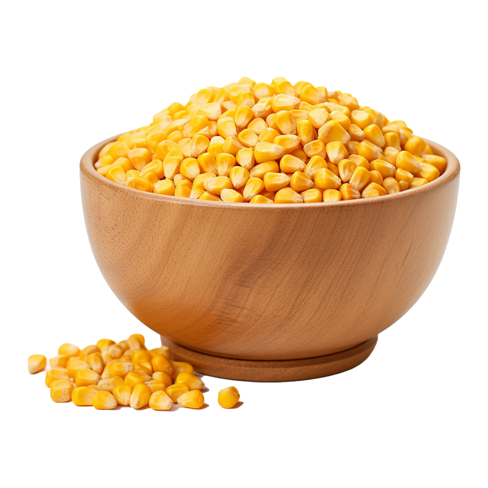 AI generated Wooden bowl full of ripe corn seeds isolated on Transparent background png