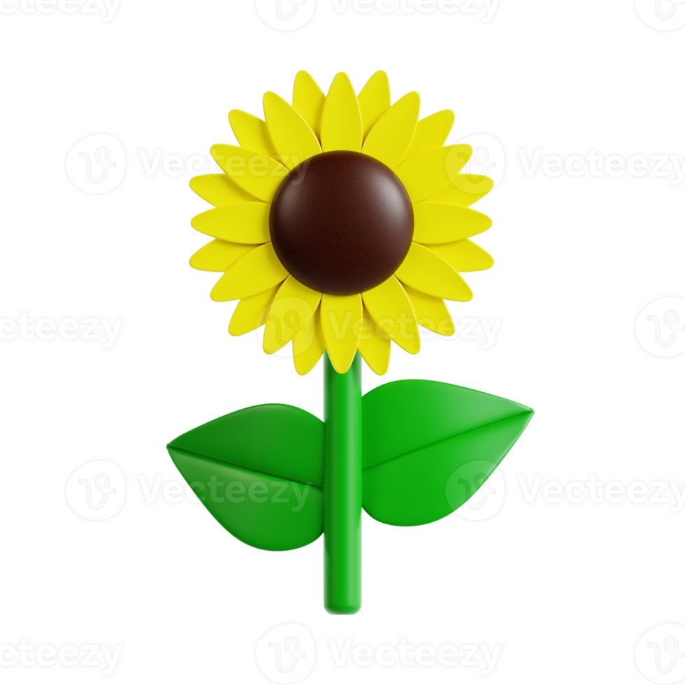 3d sunflower with transparent background, spring season 3d set png