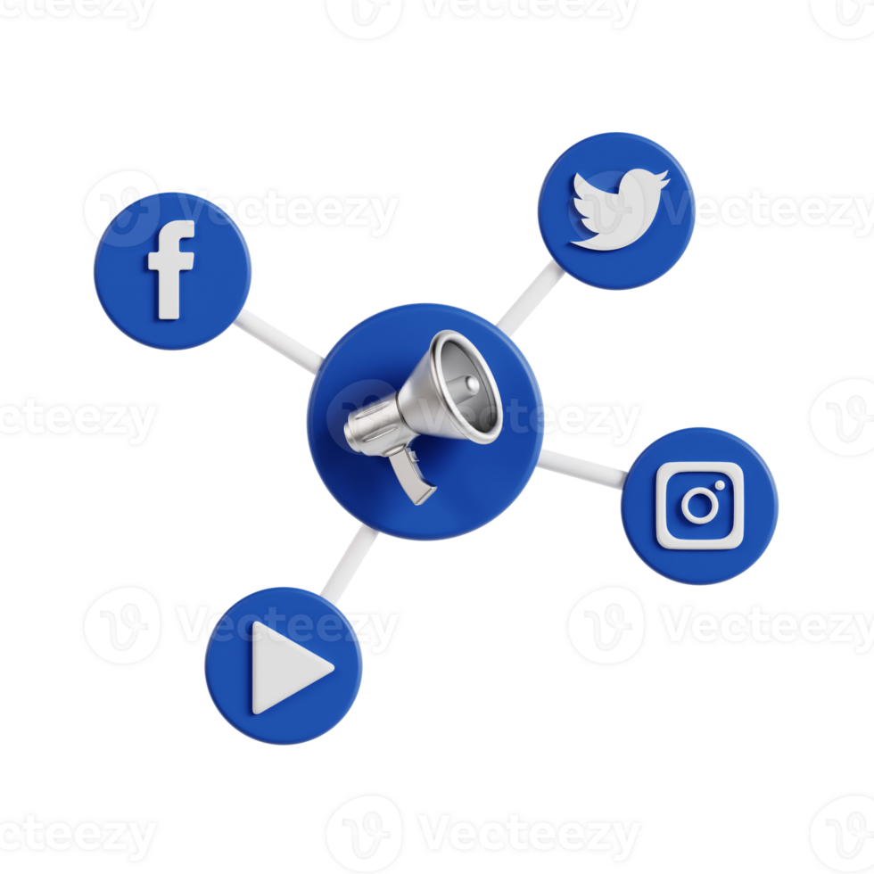 3d social media marketing with transparent background, marketing and advertising png