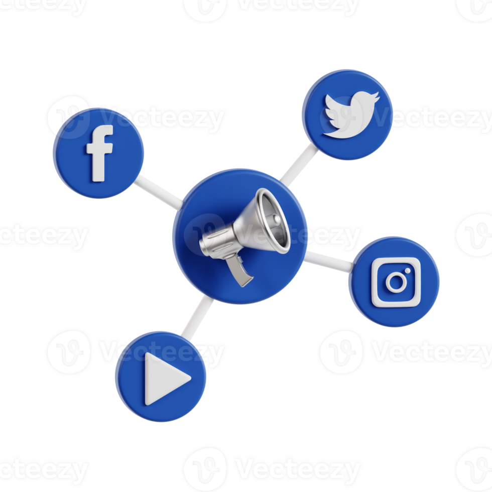 3d sociaal media afzet met transparant achtergrond, afzet en reclame png