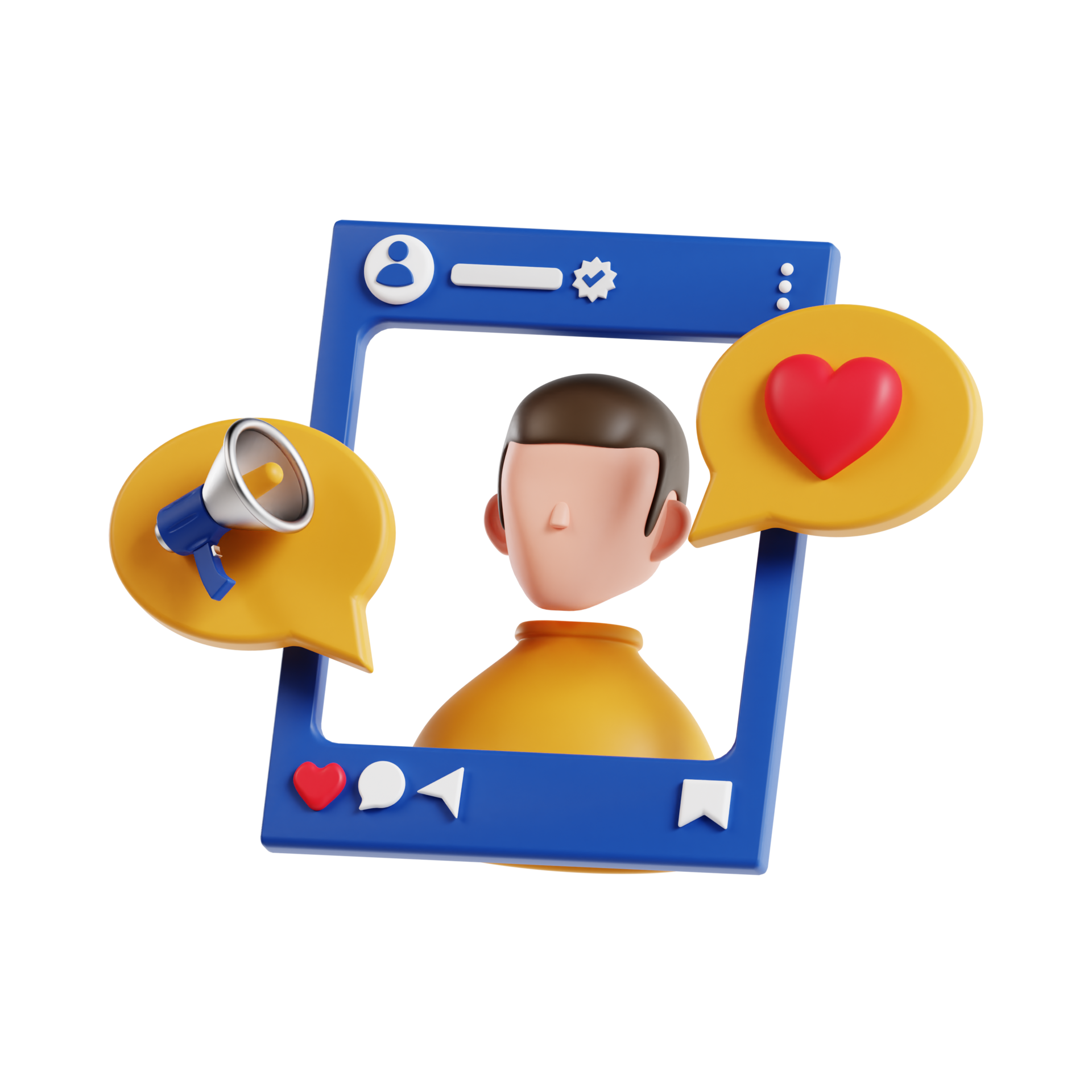 3d social media influencer with transparent background, marketing and 