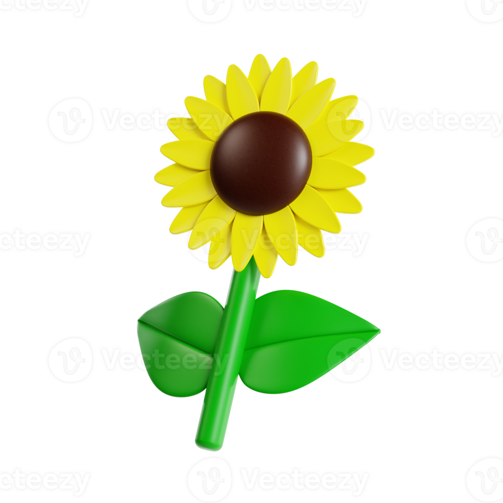 3d sunflower with transparent background, spring season 3d set png