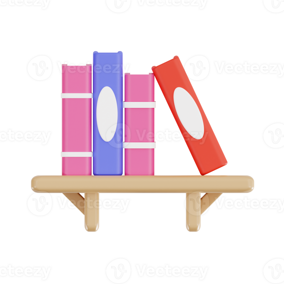 3d bookshelf with transparent background, library 3d icon set png