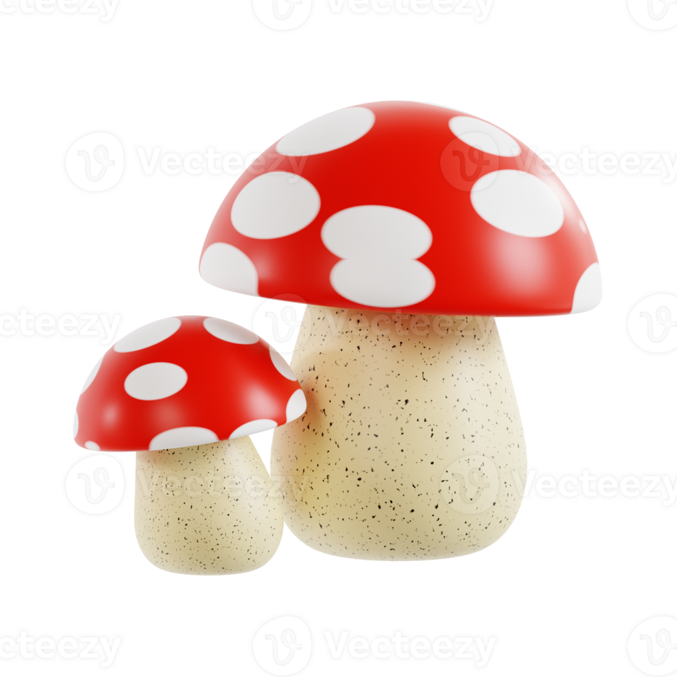 3d mushroom with transparent background, spring season 3d set png