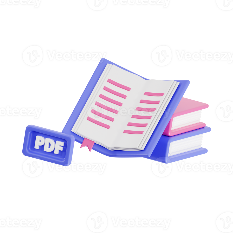 3d bok pdf med transparent bakgrund, bibliotek 3d ikon uppsättning png