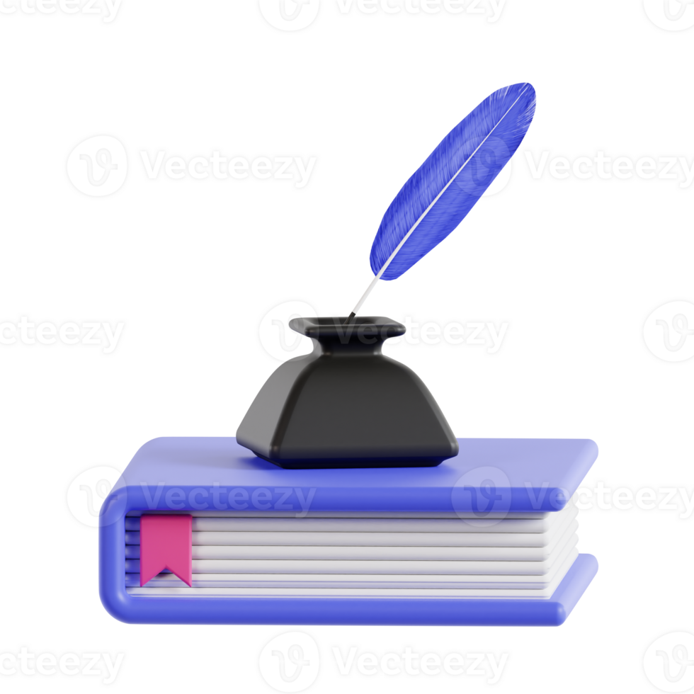 3d livres et encrier avec transparent arrière-plan, bibliothèque 3d icône ensemble png