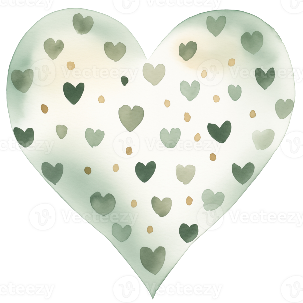 AI generated Green Pastel Boho Heart and Polka Dots on isolated background. png