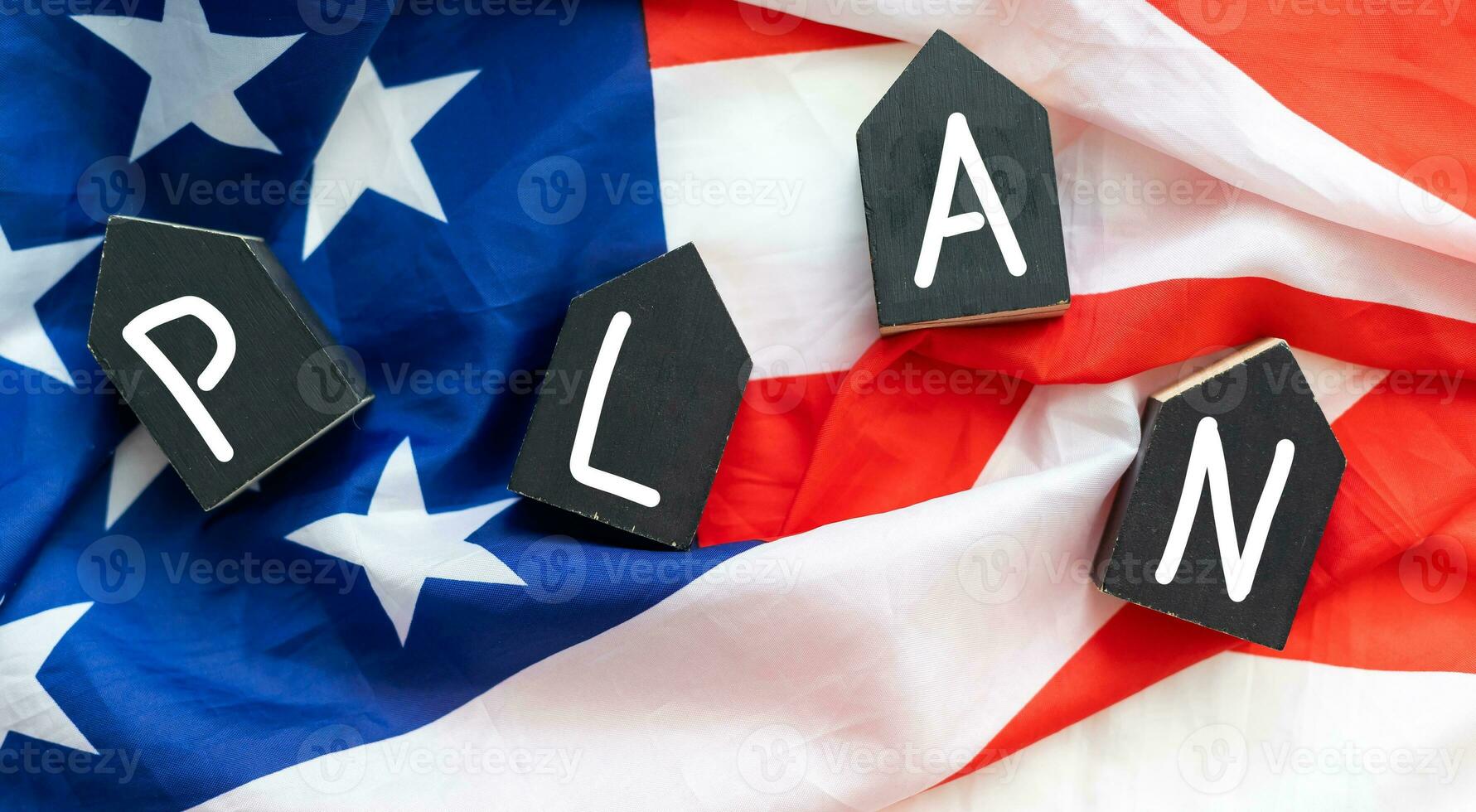Plan word. Text on wood cubes and background. High quality photo