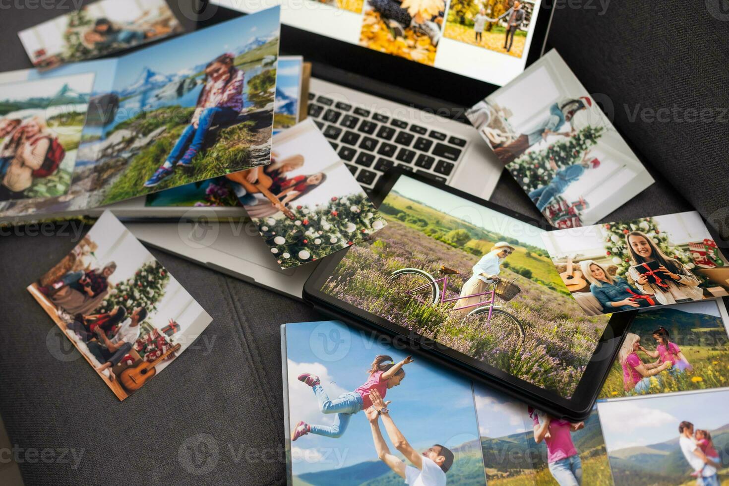 Laptop with photo, photoalbum, album photo