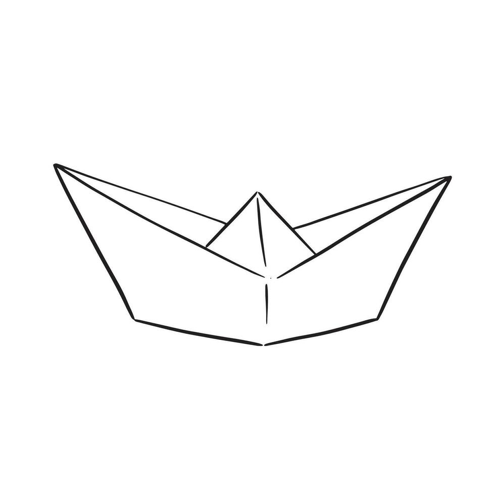un línea dibujado papel barco origami. mano dibujado bosquejo presentando un papel barco en contra un claro blanco fondo. vector