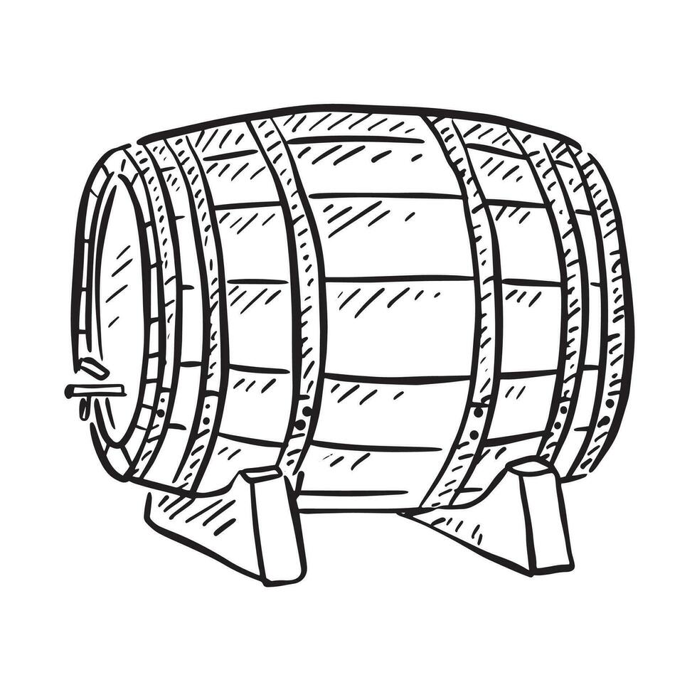 A line drawn sketchy illustration of a wooden barrel inspired by vineyards and wine making facilities of Europe and South Africa. vector