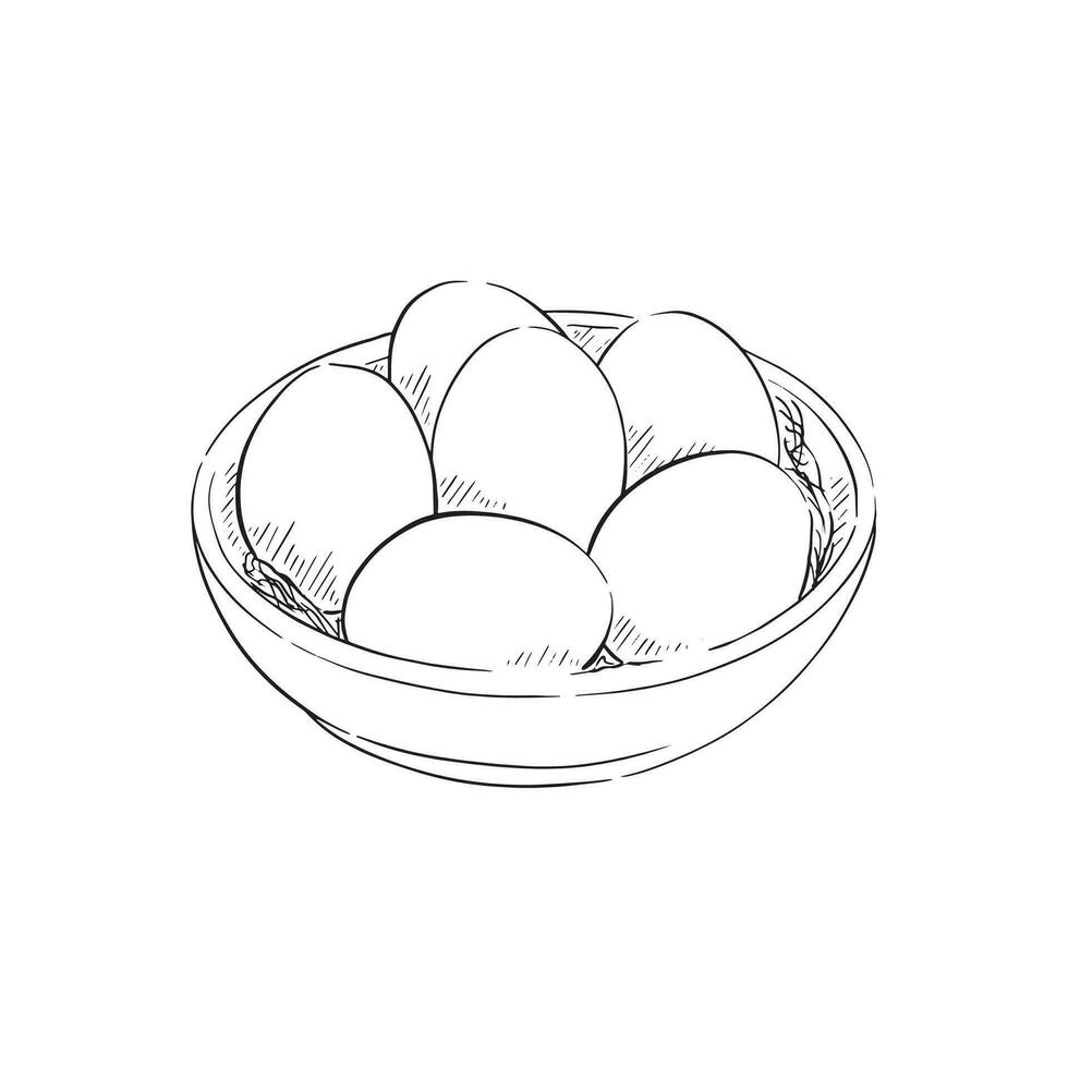 A bowl of eggs. Line drawn sketch of six eggs in a small bowl. The perfect vector for use at Easter. Drawn by hand on Procreate using an Apple Pencil.