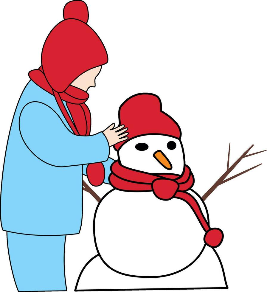 Child building snowman in Christmas costume vector