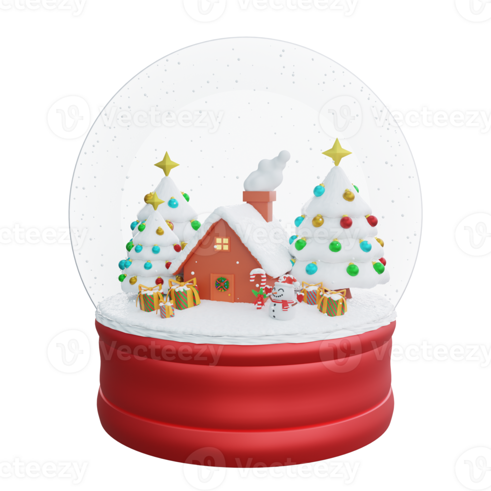 3D illustration of Christmas Snow Globe Scene. Christmas decoration design png