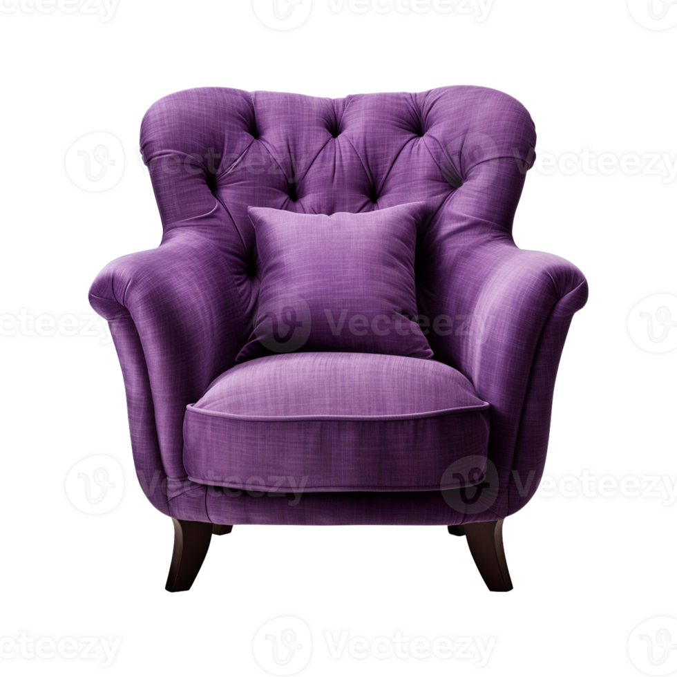 AI generated Comfortable purple armchair isolated on a transparent background. Interior element, PNG