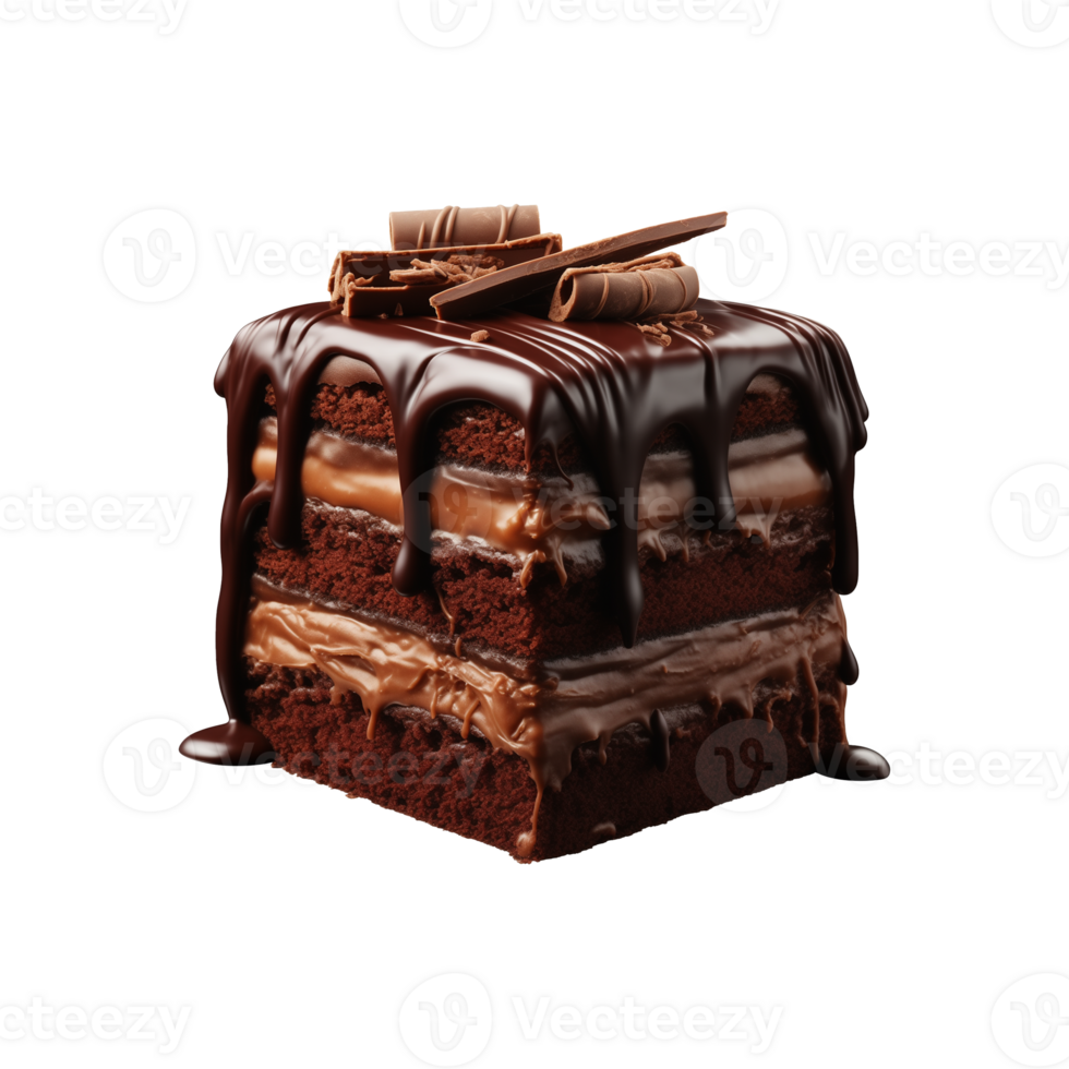 AI generated sliced sweet and tasty chocolate cake isolated on a transparent background, cut out, PNG