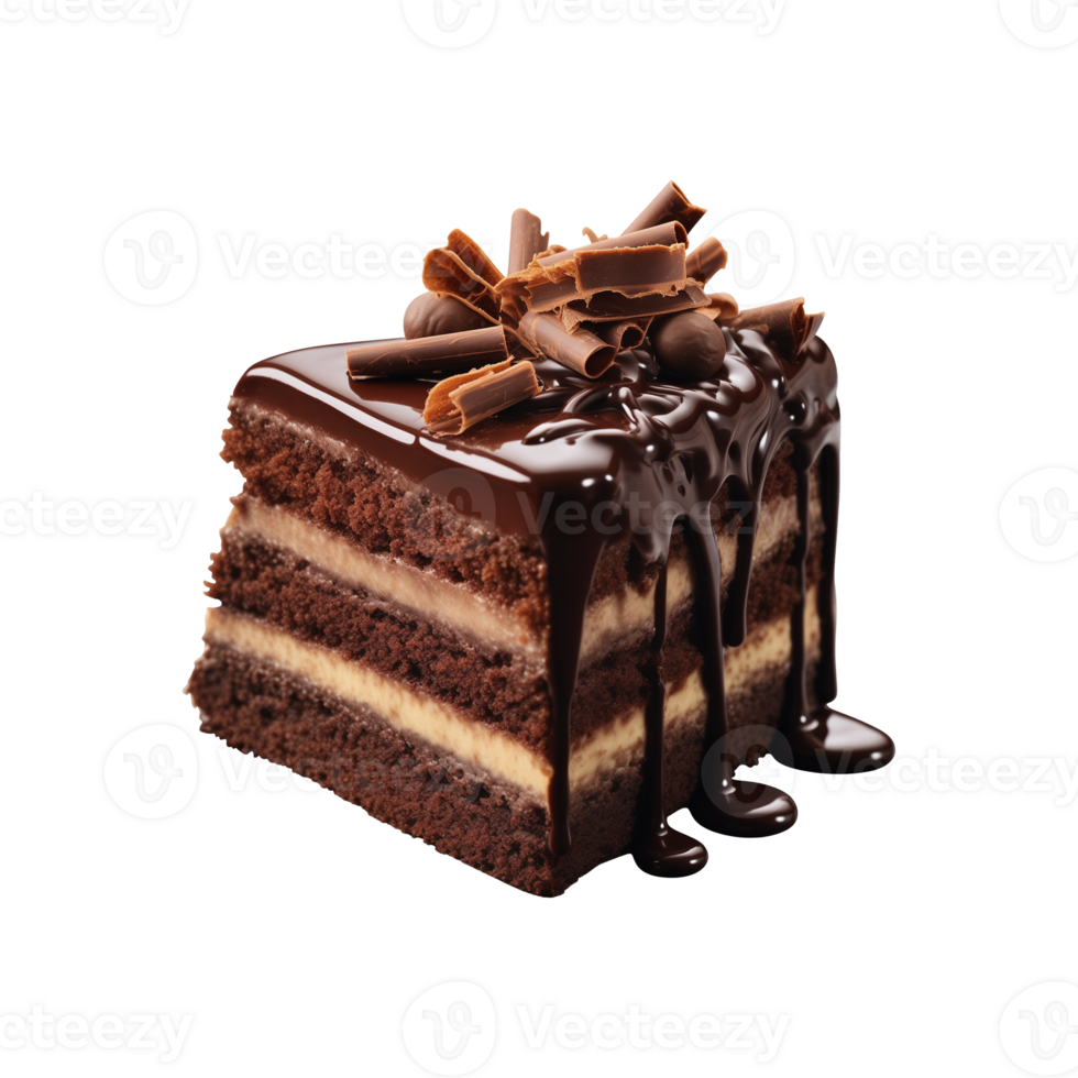 AI generated sliced sweet and tasty chocolate cake isolated on a transparent background, cut out, PNG
