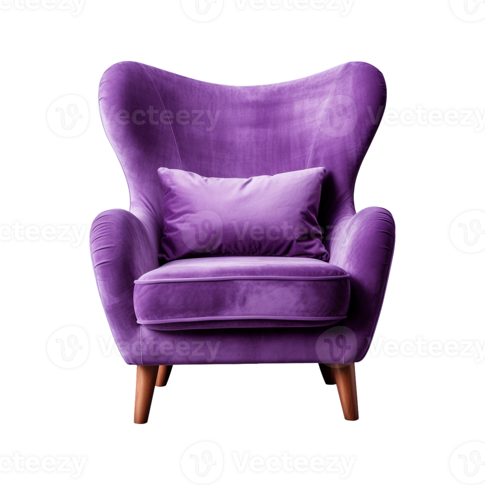 AI generated Comfortable purple armchair isolated on a transparent background. Interior element, PNG