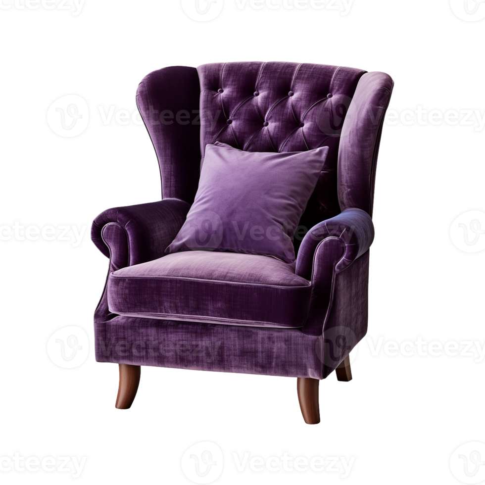 ai gegenereerd comfortabel Purper fauteuil geïsoleerd Aan een transparant achtergrond. interieur element, PNG