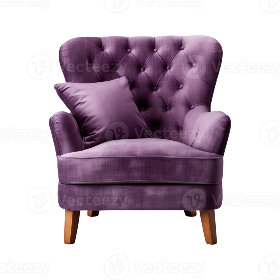 AI generated Comfortable purple armchair isolated on a transparent background. Interior element, PNG