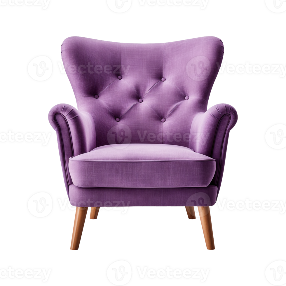 AI generated Comfortable purple armchair isolated on a transparent background. Interior element, PNG