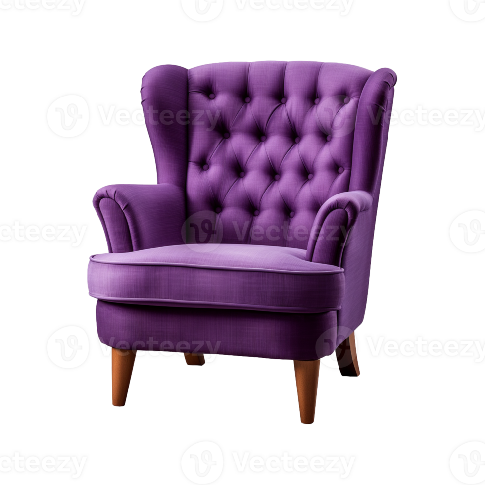 AI generated Comfortable purple armchair isolated on a transparent background. Interior element, PNG