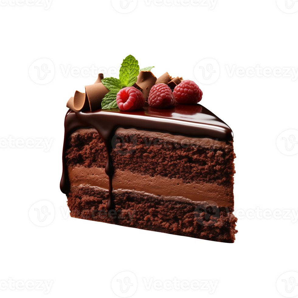 AI generated sliced sweet and tasty chocolate cake isolated on a transparent background, cut out, PNG