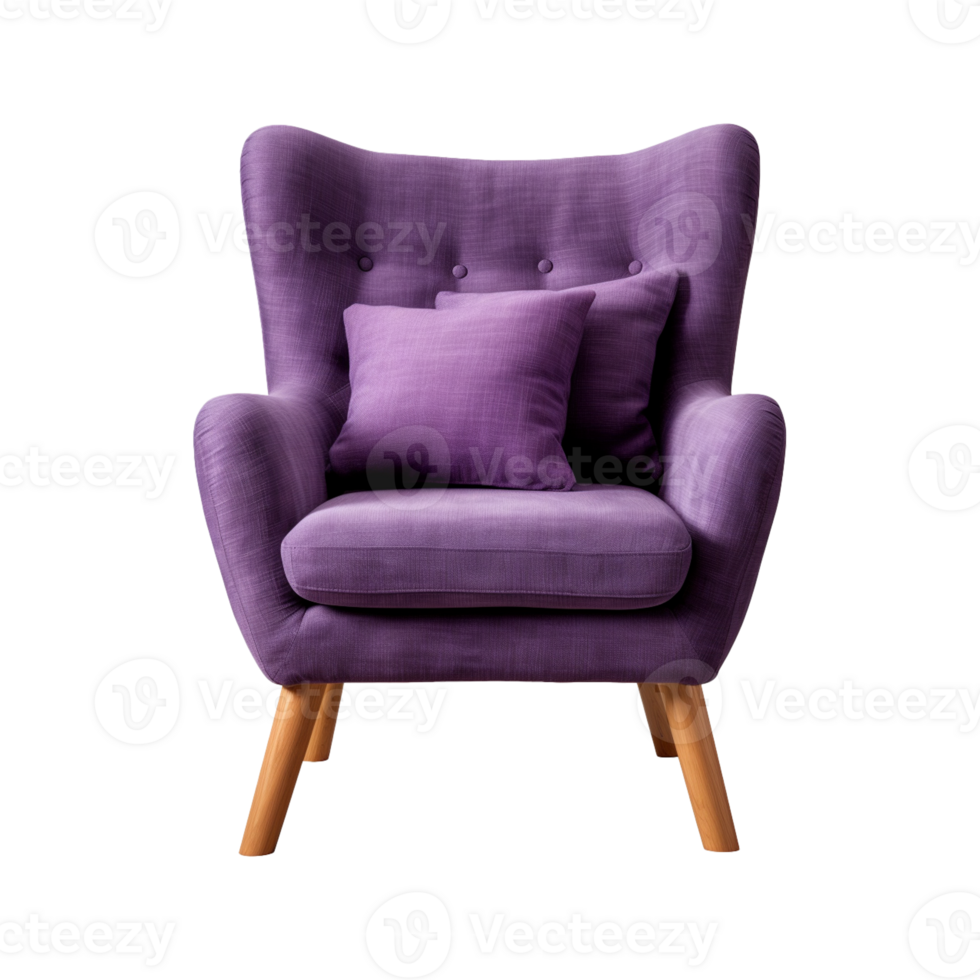 AI generated Comfortable purple armchair isolated on a transparent background. Interior element, PNG