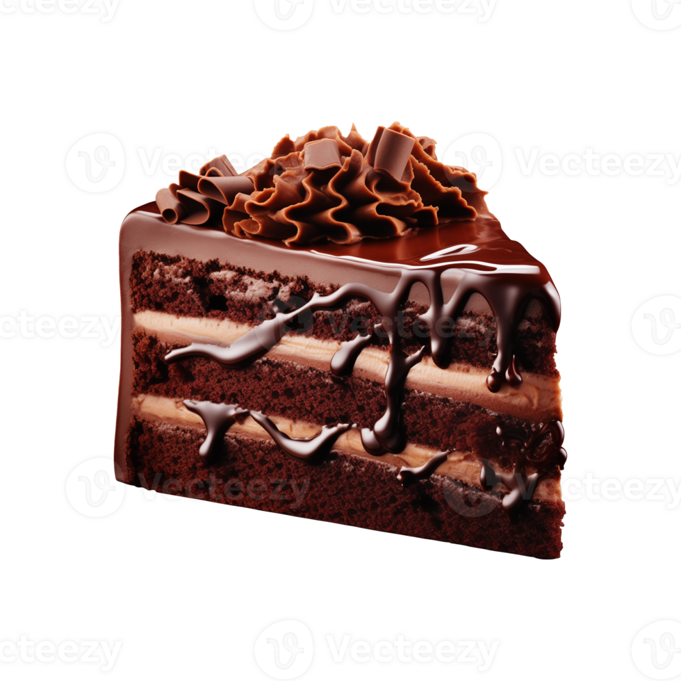 AI generated sliced sweet and tasty chocolate cake isolated on a transparent background, cut out, PNG