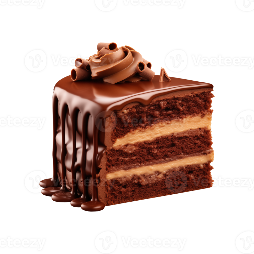 AI generated sliced sweet and tasty chocolate cake isolated on a transparent background, cut out, PNG