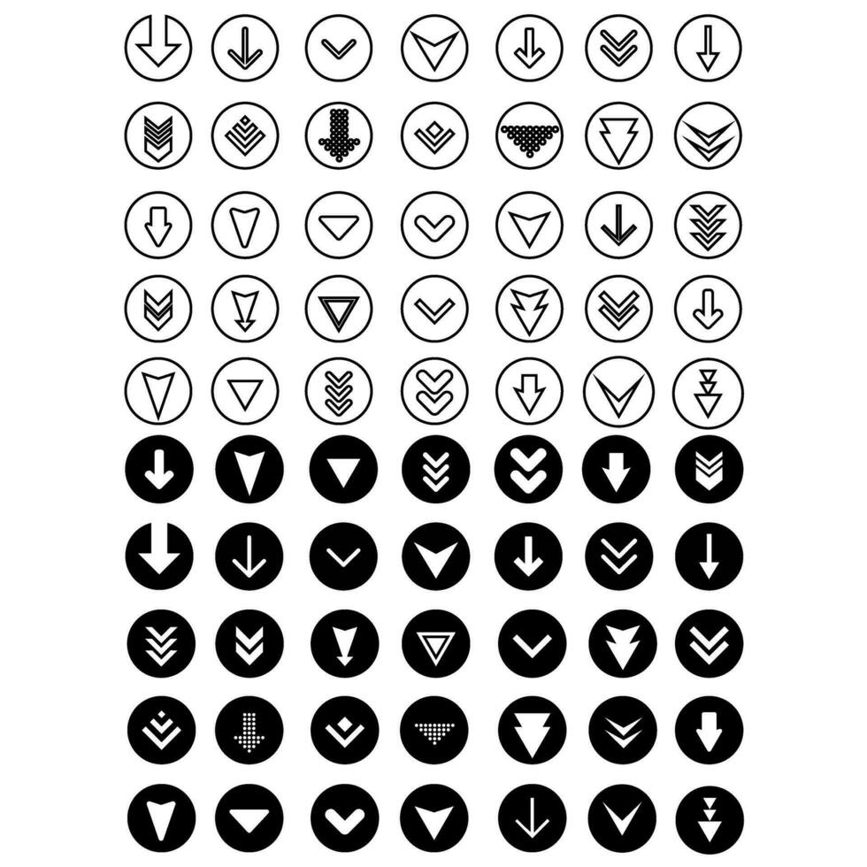 Down arrow vector icon set. scroll illustration sign collection.