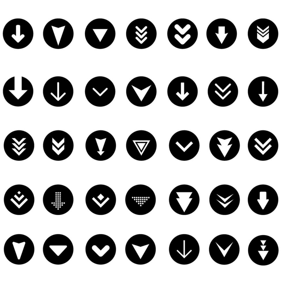 Down arrow vector icon set. scroll illustration sign collection.