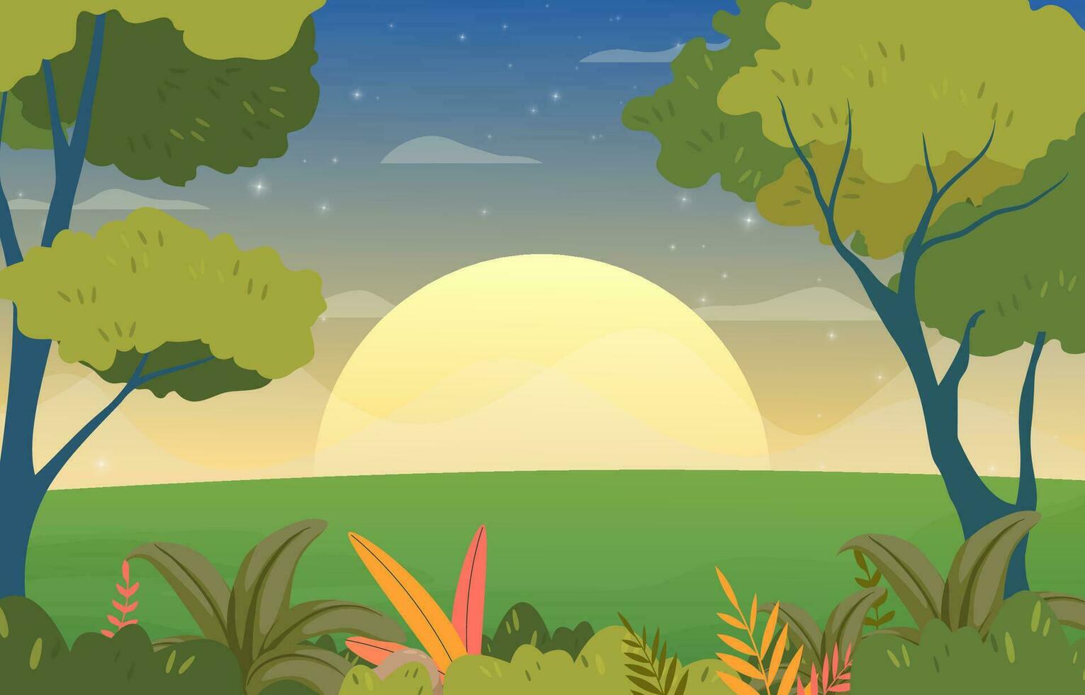 antecedentes colina paisaje noche paisaje con puesta de sol vector ilustración