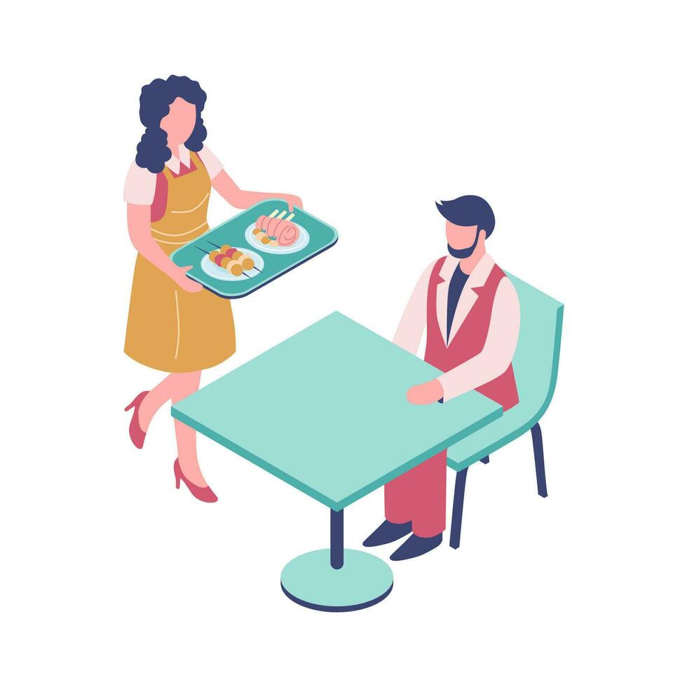 man dinner 3D isometric vector concept for banner