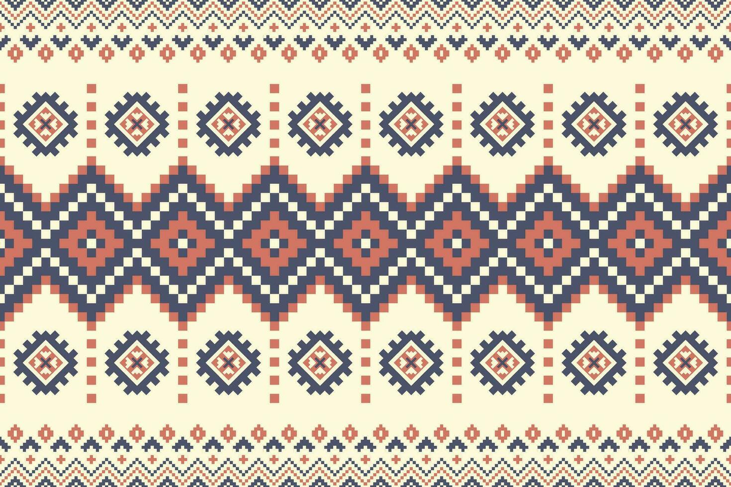 Aztec Kilim geometric border pattern. Ethnic geometric square shape seamless pattern pixel art style. Aztec Kilim geometric pattern use for textile border, table runner, wallpaper, carpet, etc. vector