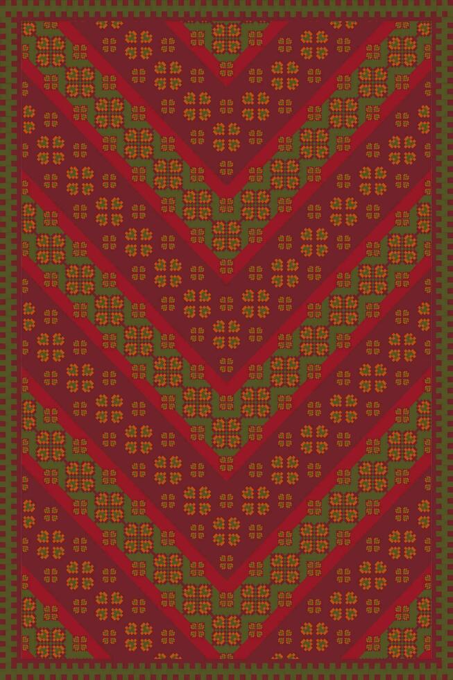 Ethnic carpet, rug, wall tapestry embroidery pattern. Ethnic geometric floral chevron pattern. Ethnic geometric stitch pattern use for textile, home decoration elements, upholstery, etc. vector