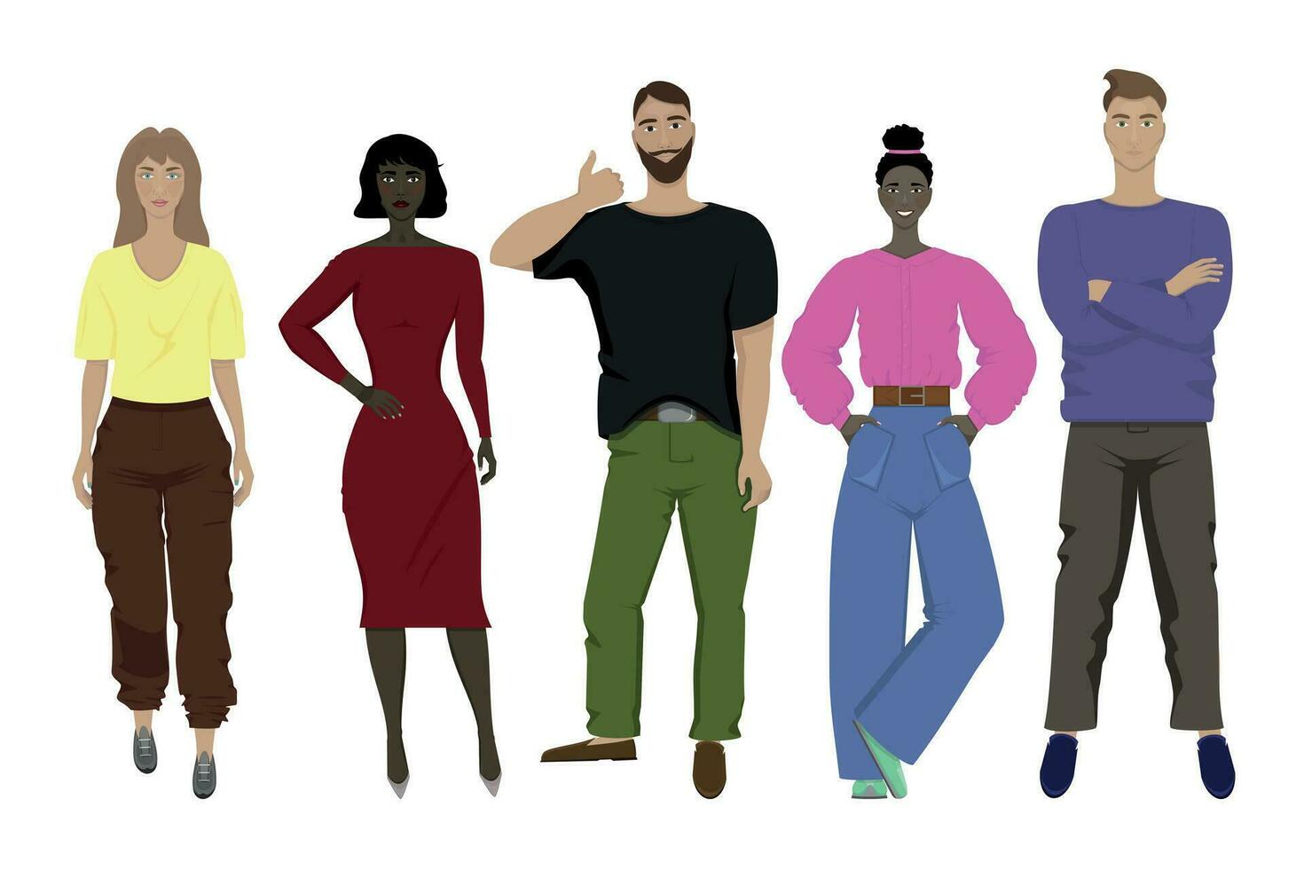 Set of five different people on a white background vector