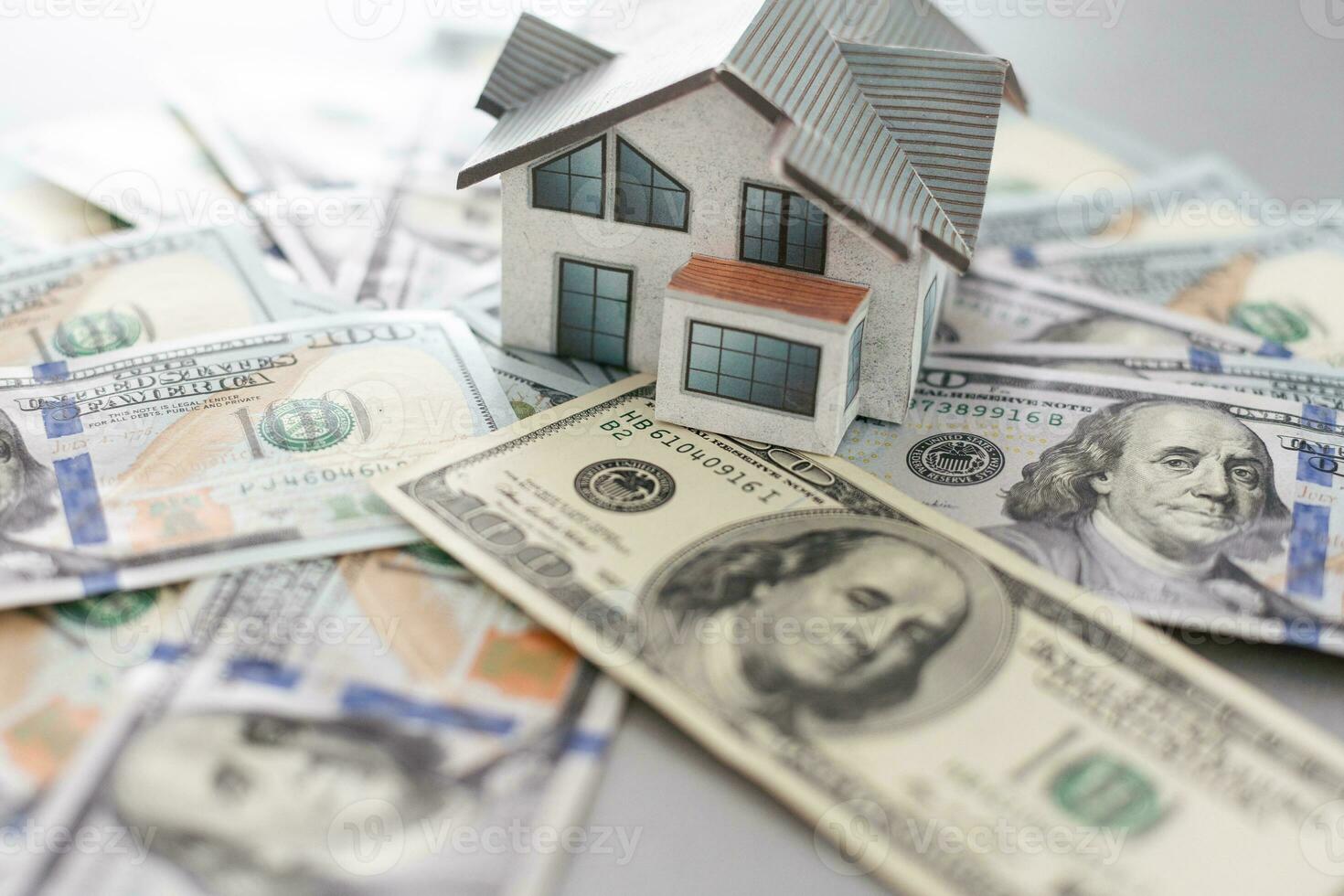 House on the dollars backdrop, 3D rendering photo
