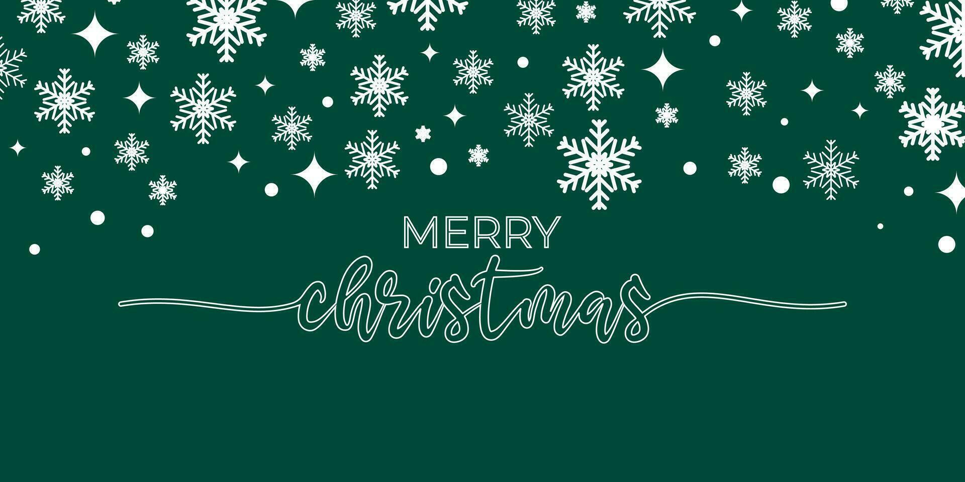 White and green snowflake border, Christmas design for greeting card. Vector illustration, merry christmas letter snow flake header or banner.