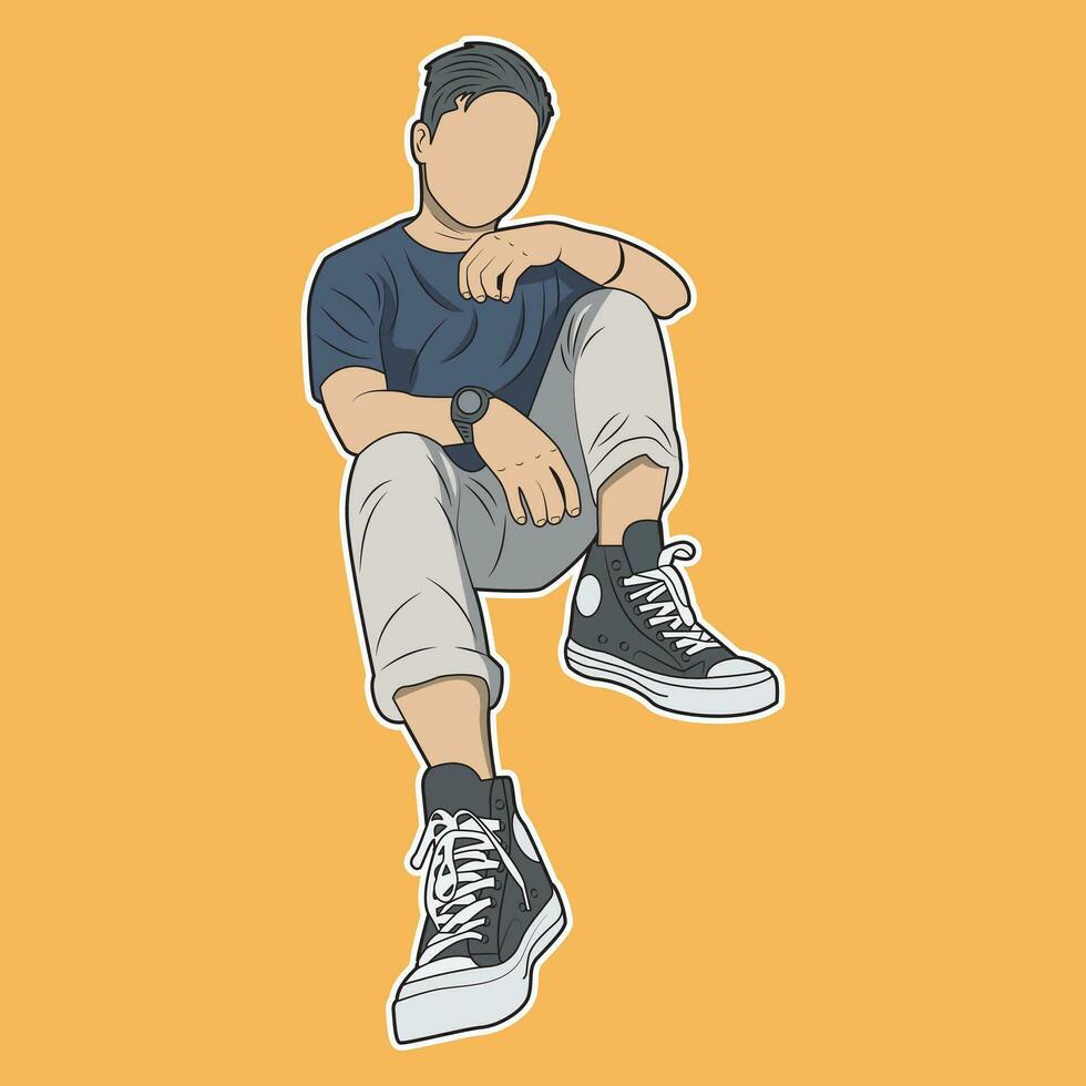 Vector of a man sitting relaxed in a cool style