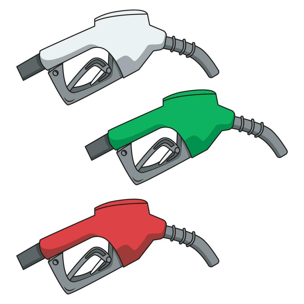 Gasoline fuel pump nozzle set isolated with drop oil on white background, oil industry and refuel service concept vector