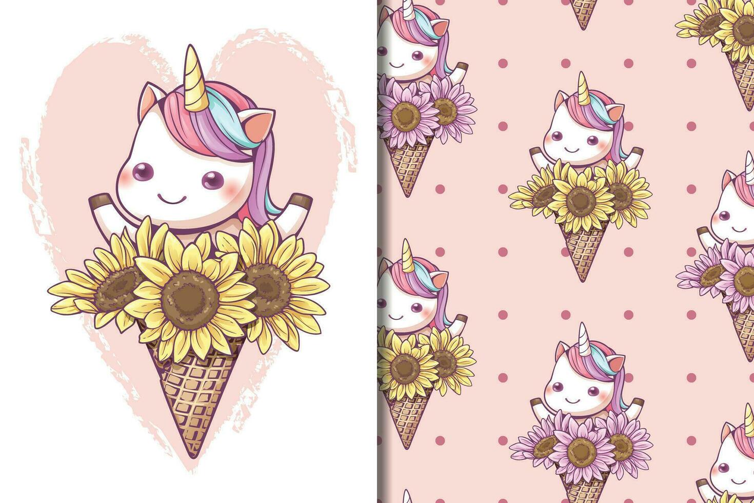 Ice cream cone unicorn with sunflower vector